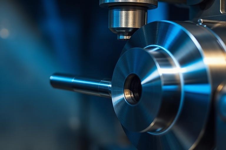Turned stainless steel part held in a CNC lathe chuck